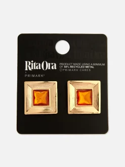 Brincos Quadrados Imitação Pedras Preciosas Rita Ora