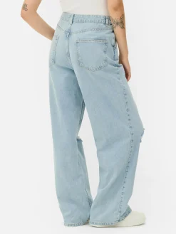 Calças Ganga Corte Perna Larga Desgastadas