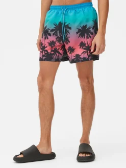 Calções Banho Padrão Palmeiras Tingidos