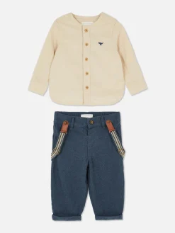 Camisa Botões/calças C/suspensórios