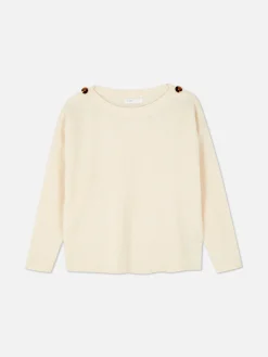 Camisola Gola Barco Botão Ombro