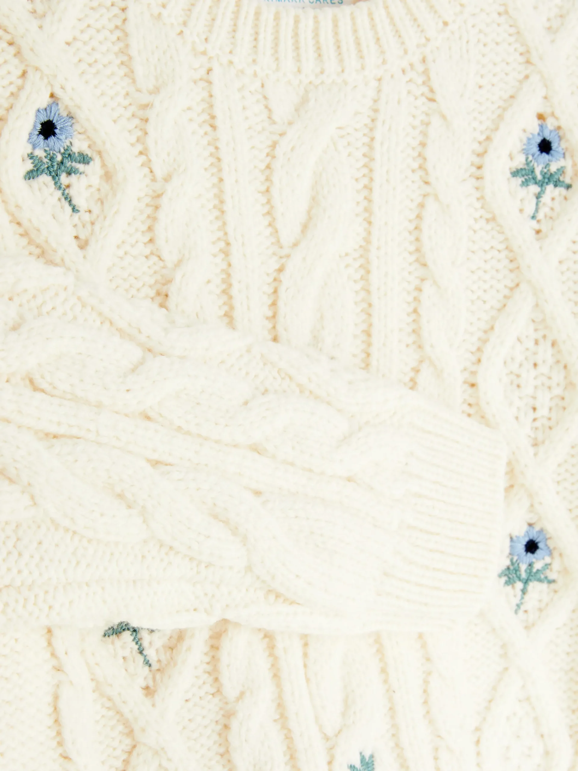 Camisola Malha Entrançada Bordada Padrão Floral