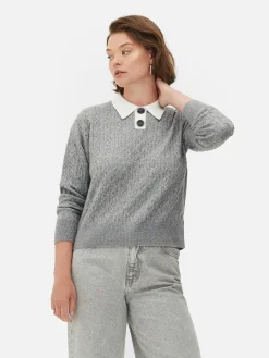 Camisola Malha Entrançada Colarinho