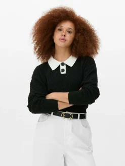 Camisola Malha Entrançada Colarinho