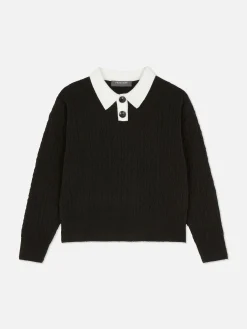 Camisola Malha Entrançada Colarinho