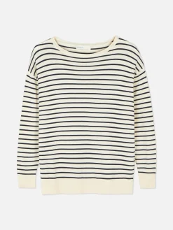 Camisola Malha Fina Decote Barco Riscas