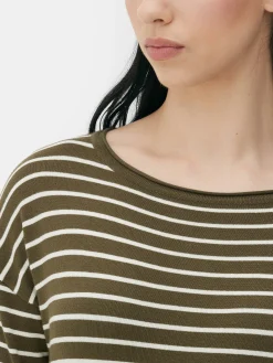 Camisola Malha Fina Decote Barco Riscas