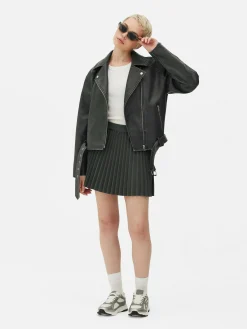 Casaco Estilo Motard Imitação Pele Desgastado