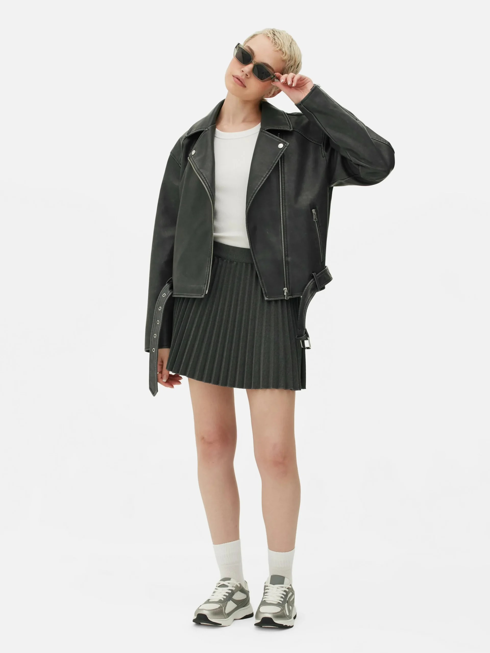 Casaco Estilo Motard Imitação Pele Desgastado