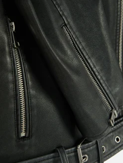 Casaco Estilo Motard Imitação Pele Desgastado