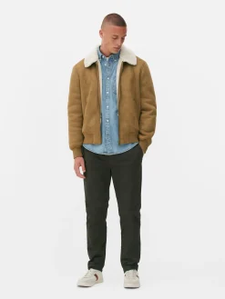 Casaco Imitação Camurça Colarinho Pelo Sintético