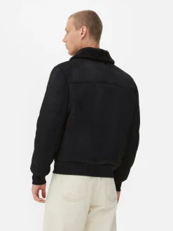 Casaco Imitação Camurça Colarinho Pelo Sintético