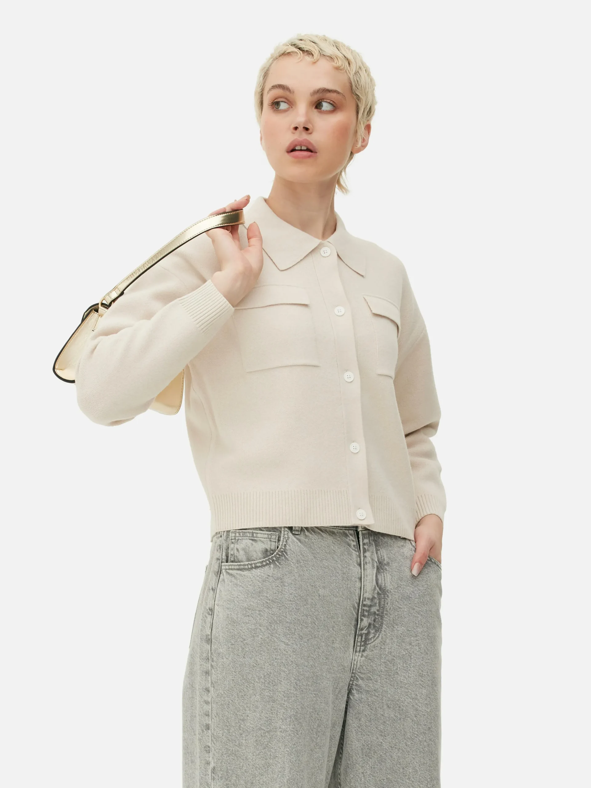 Casaco Malha Botões Colarinho