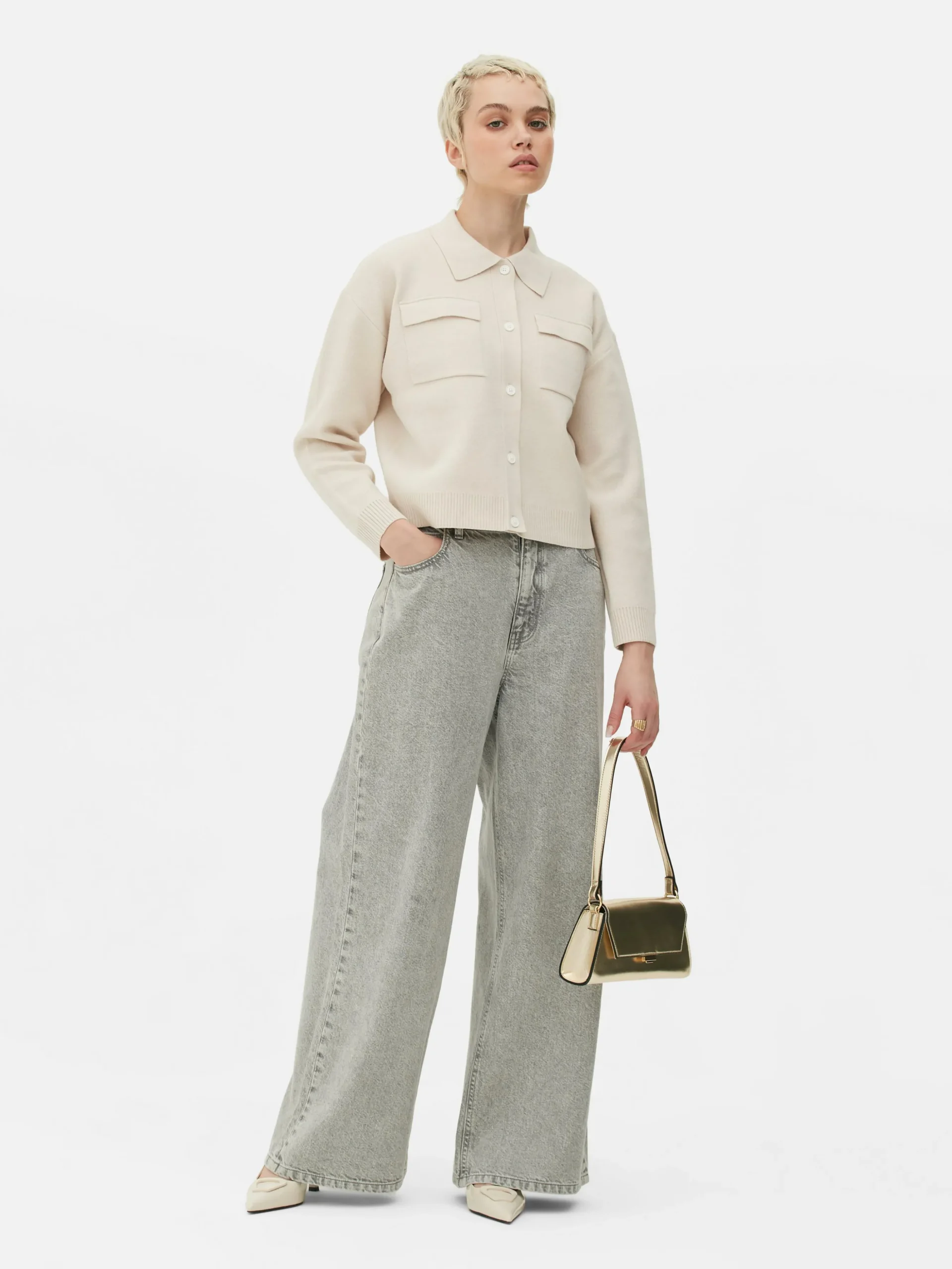 Casaco Malha Botões Colarinho