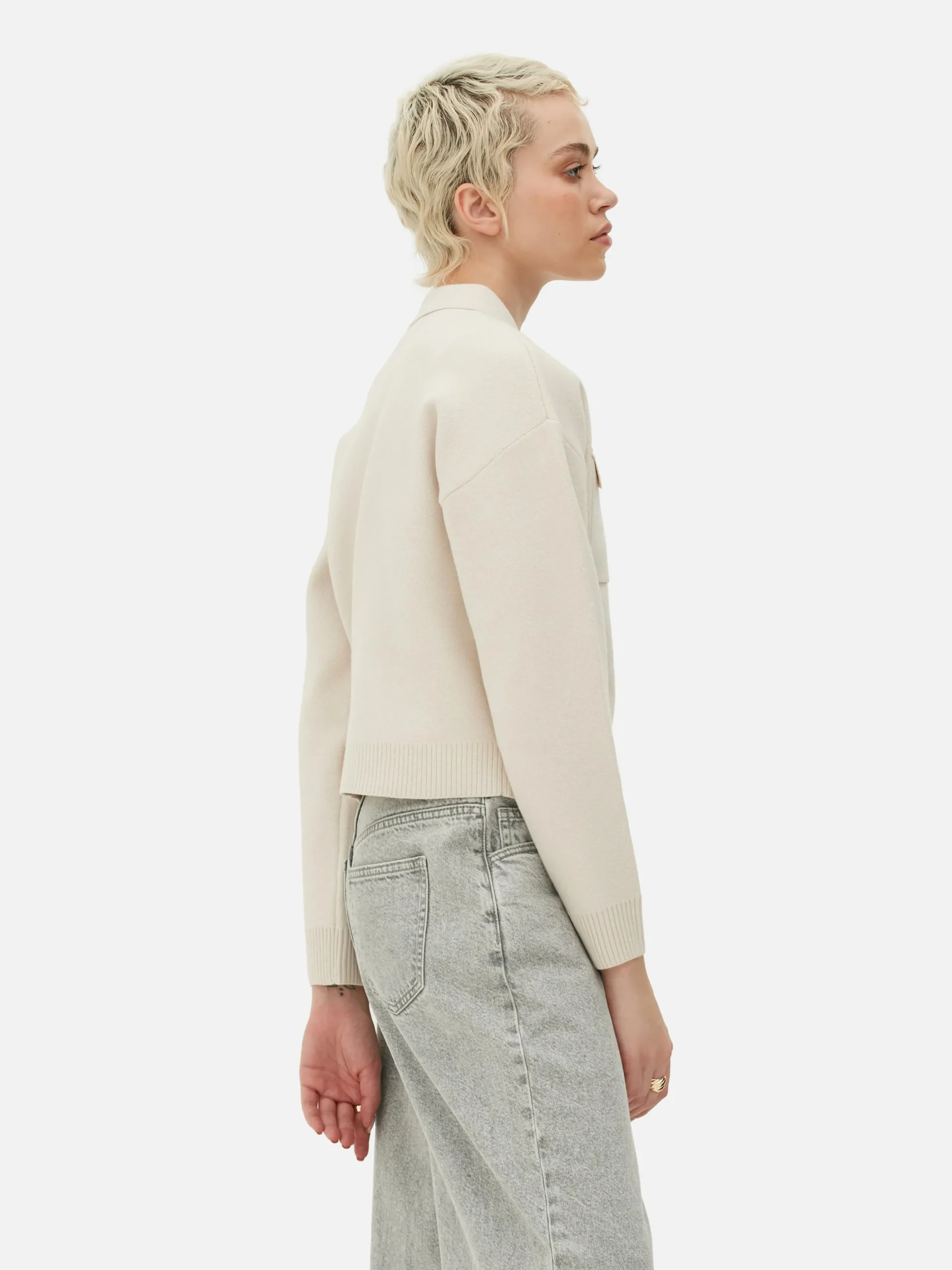 Casaco Malha Botões Colarinho