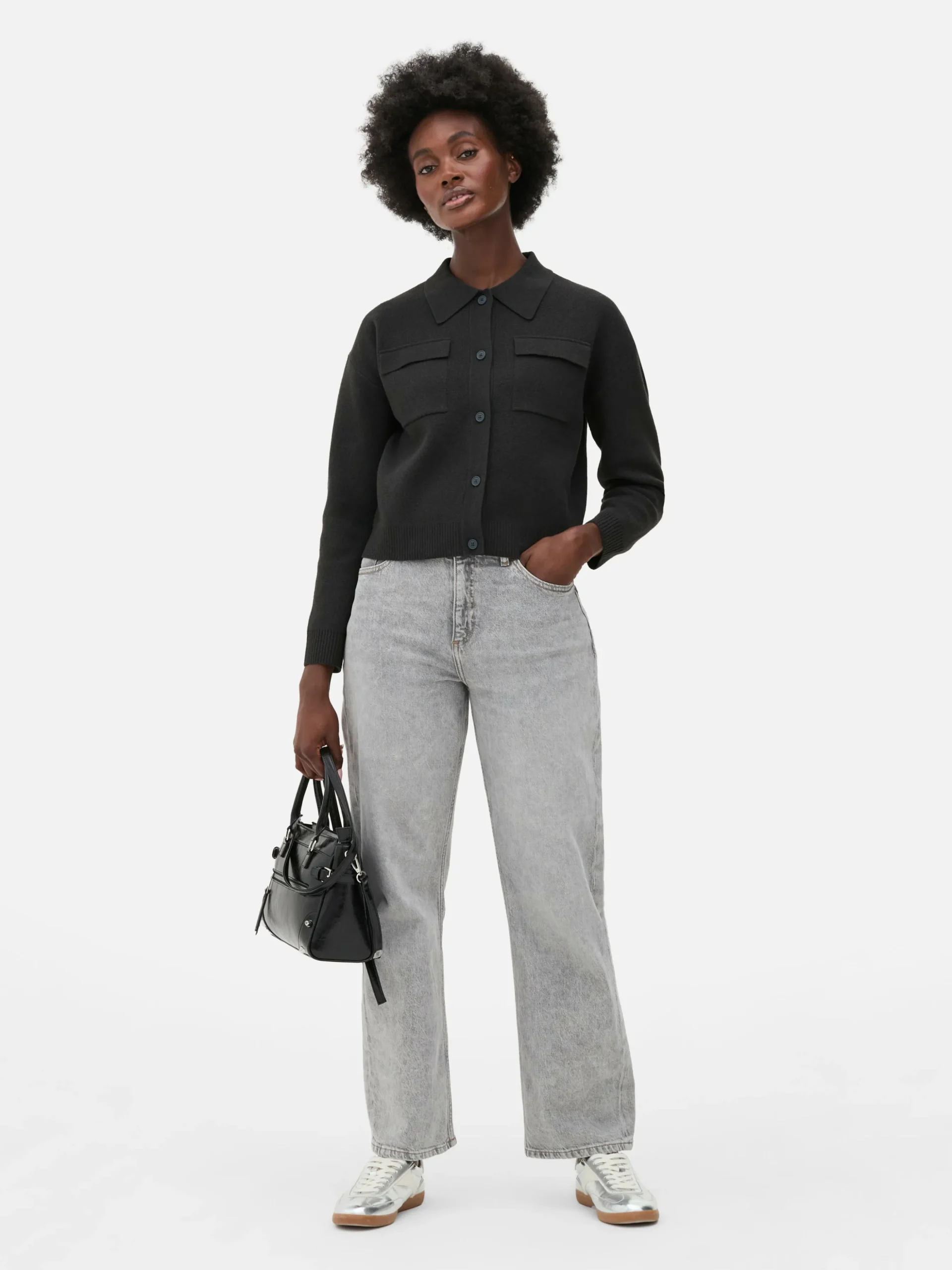 Casaco Malha Botões Colarinho