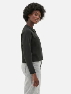 Casaco Malha Botões Colarinho