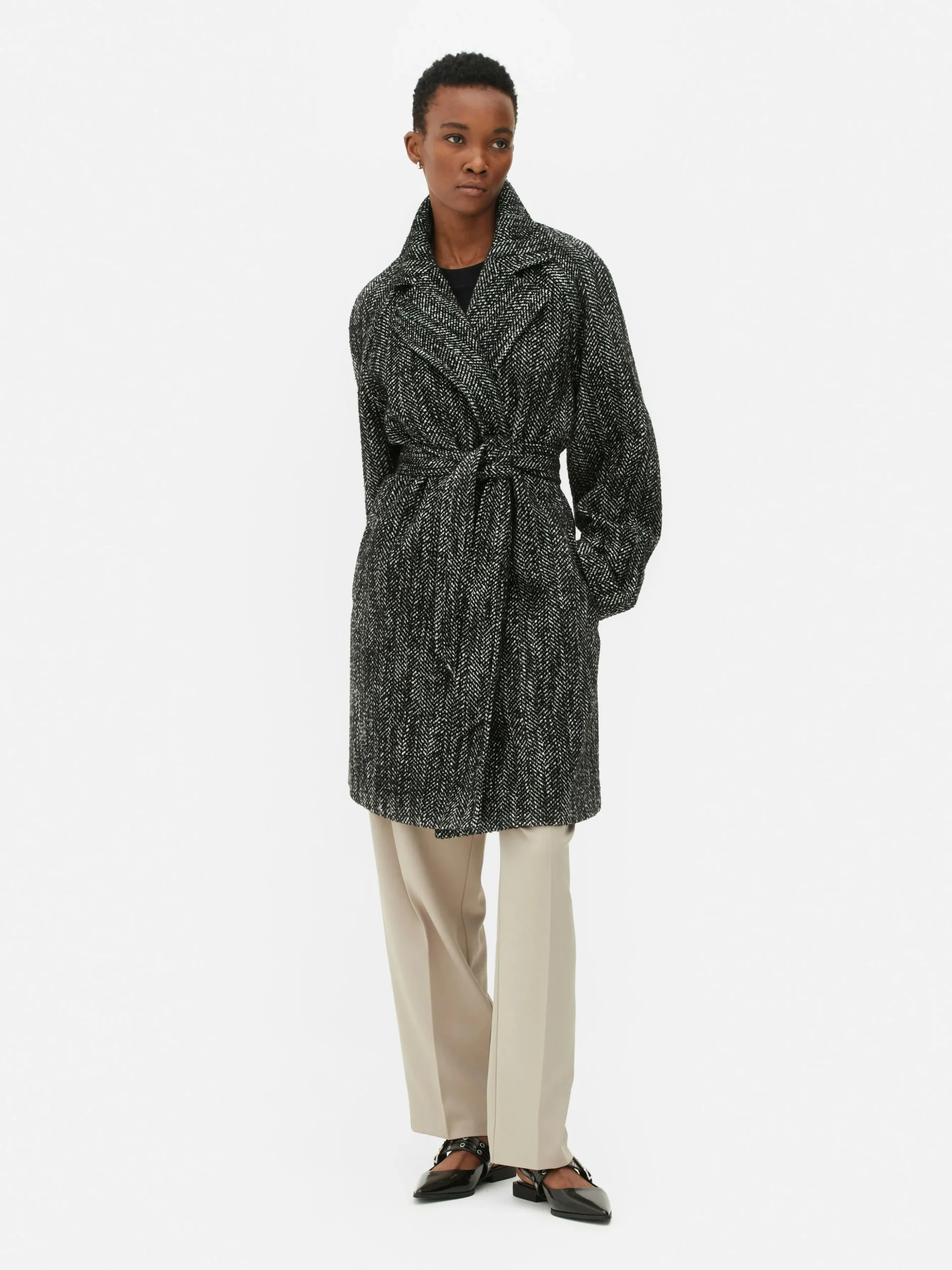 Casaco Padrão Espinha C/ Cinto