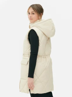 Colete Acolchoado Comprido C/ Capuz