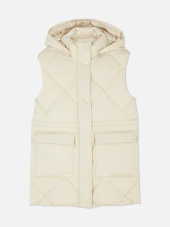 Colete Acolchoado Comprido C/ Capuz