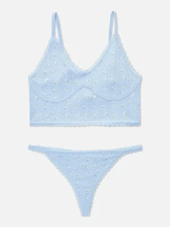 Conjunto De Lingerie Comprido Malha Geométrica Não Almofadado