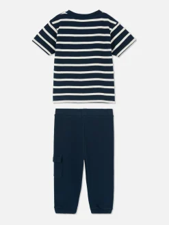 Conjunto T-shirt Riscas/calças Treino C/ Punhos