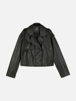 Gabardina Curta Imitação Pele