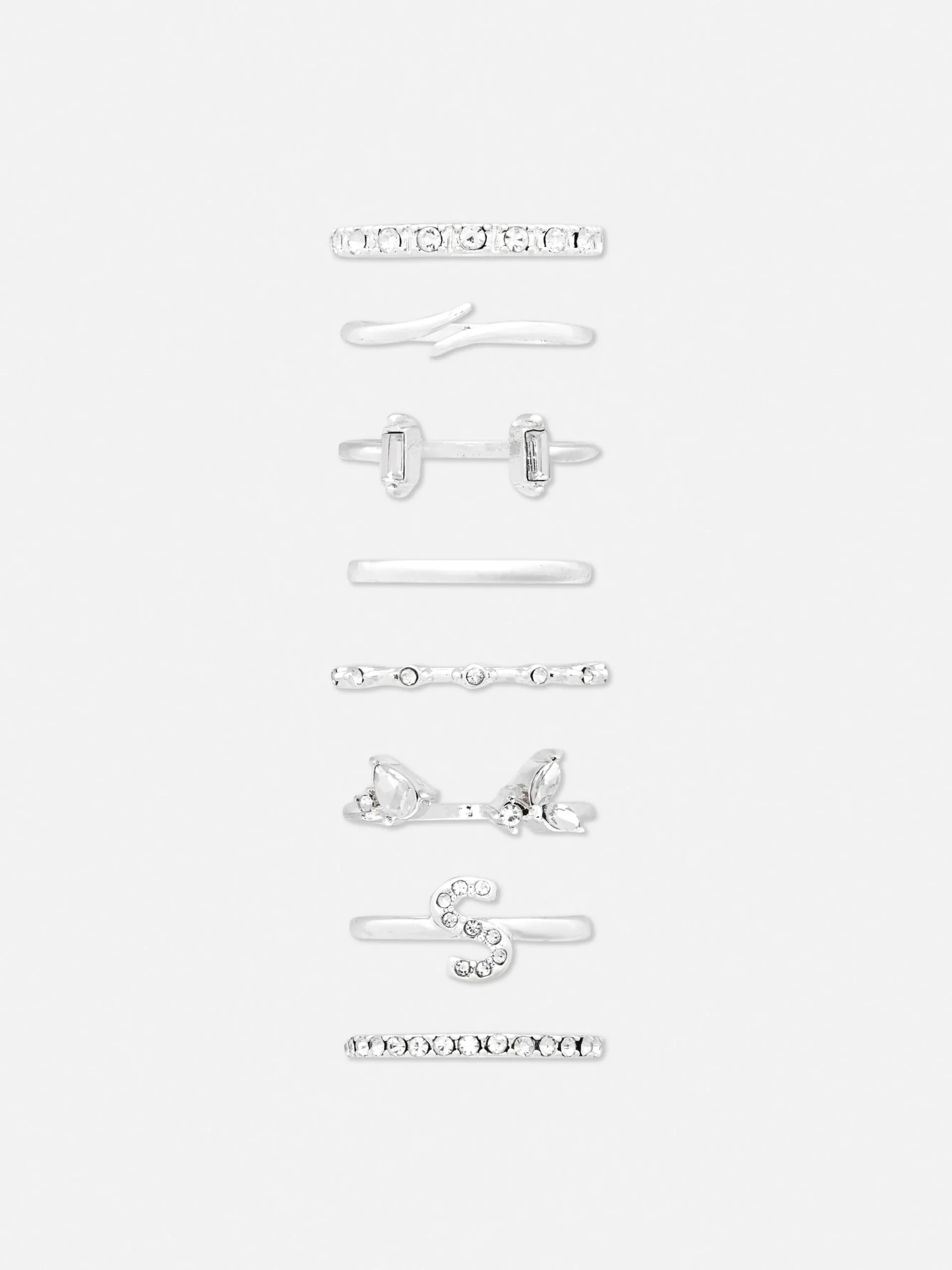 Pack 8 Anéis Inicial Brilhantes