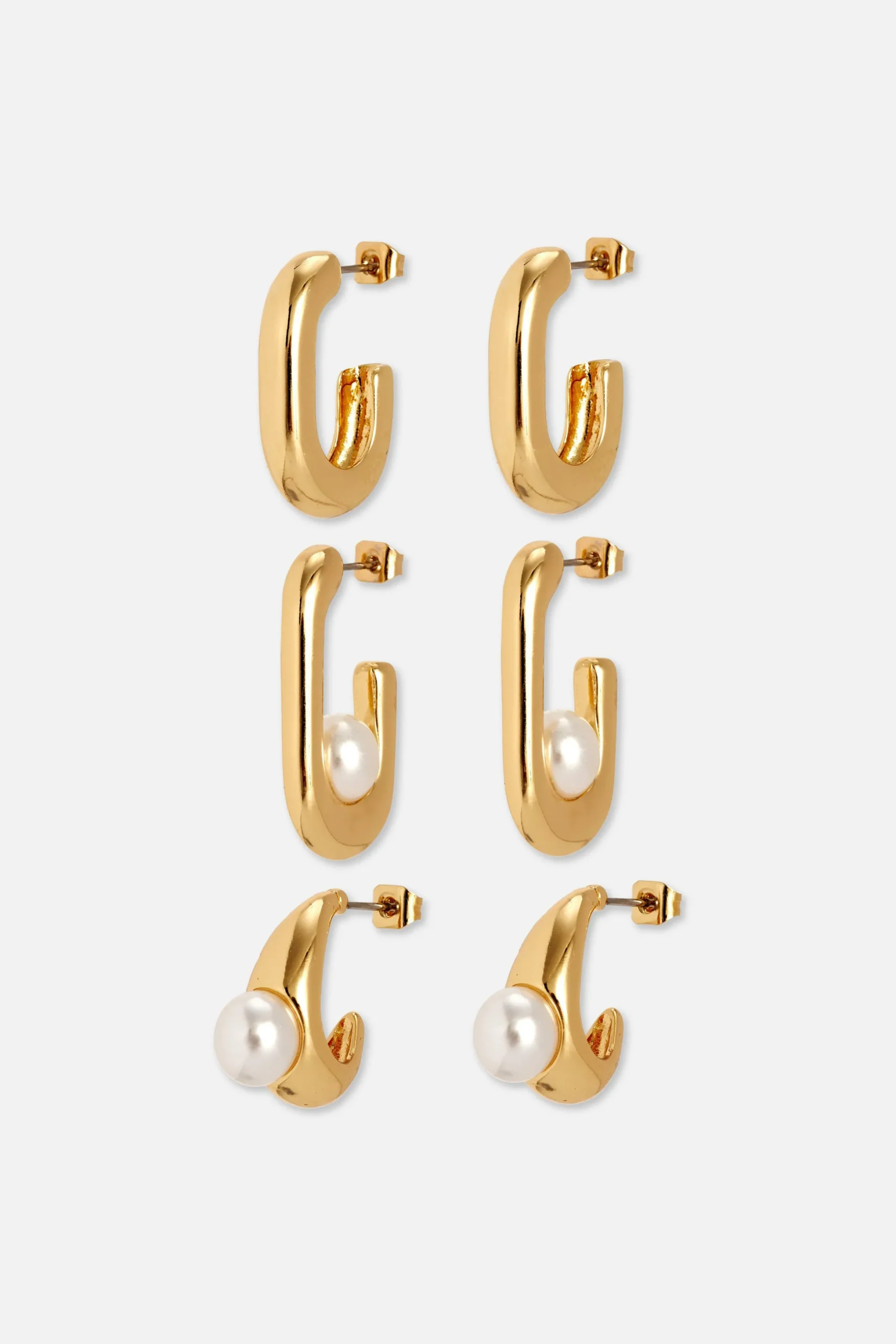 Pack 3 Pares Argolas Imitação Pérolas