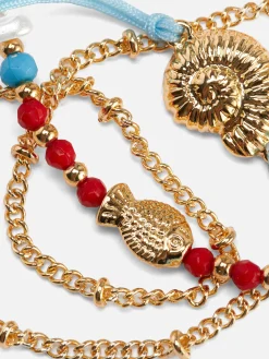 Pack 3 Pulseiras Tornozelo Amuleto Concha