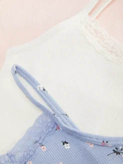 Pack 3 Tops Alças Canelados Rebordo Renda