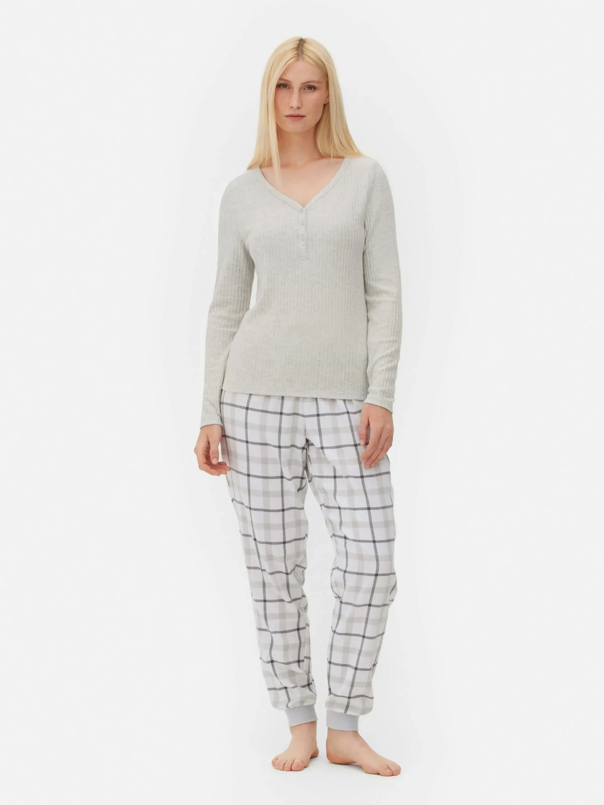 Pijama Camisola Manga Comprida/calças Xadrez