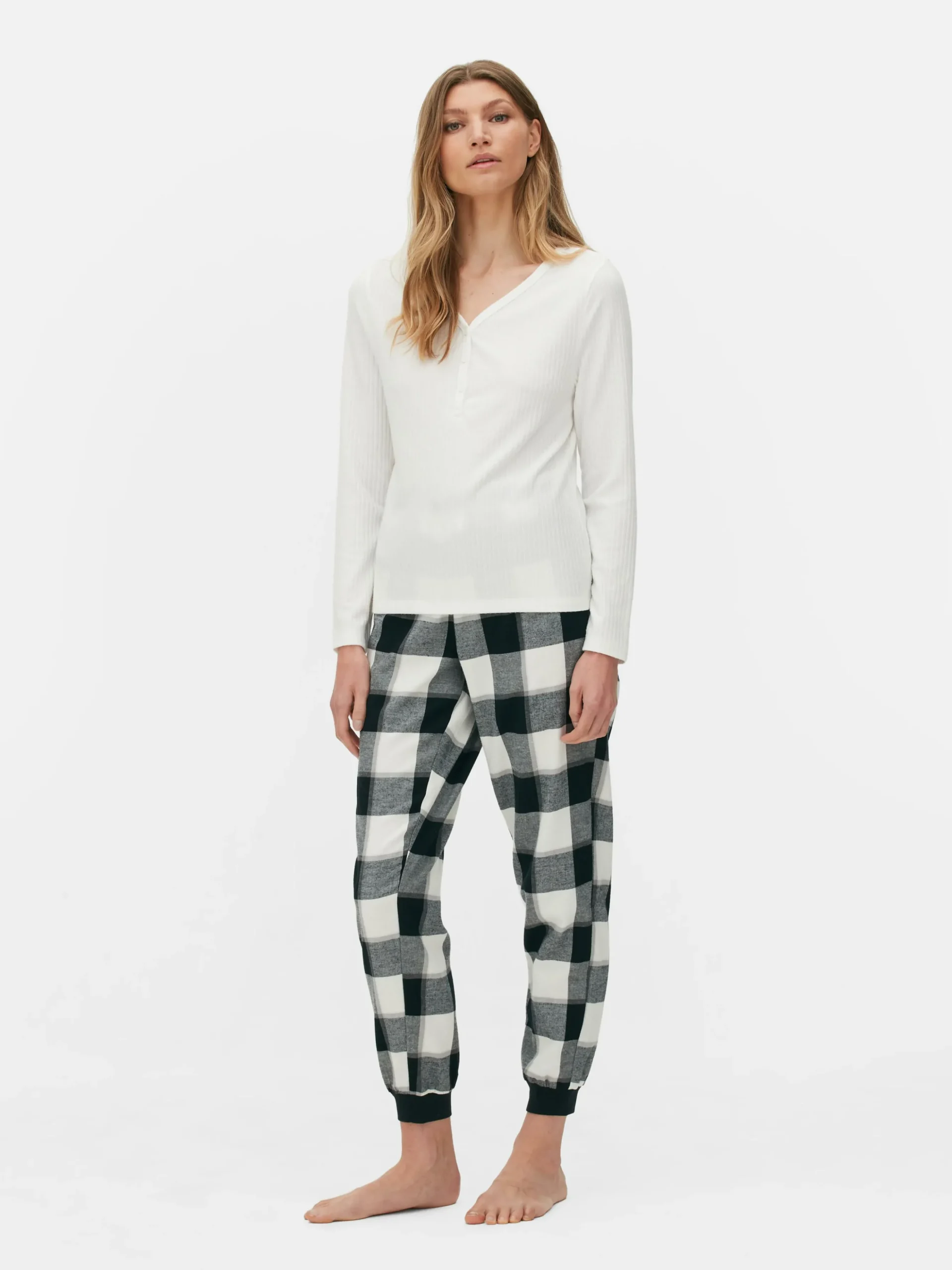 Pijama Camisola Manga Comprida/calças Xadrez