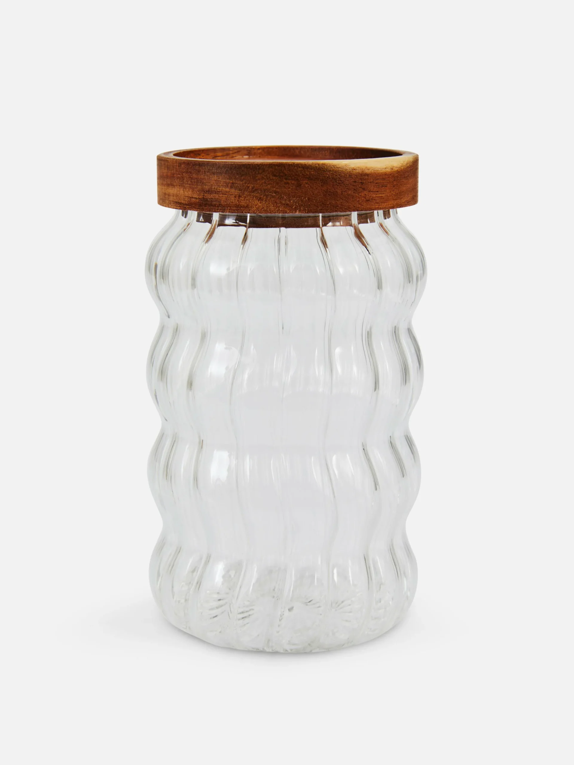 Recipiente Vidro Estriado Tampa Madeira