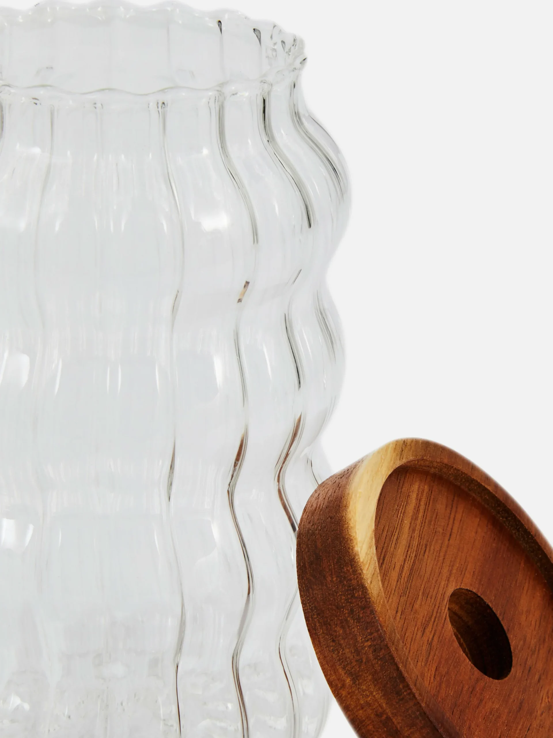 Recipiente Vidro Estriado Tampa Madeira