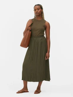 Saia Midi Plissada Cetim