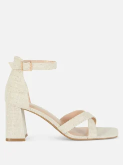 Sapatos Tacão Tiras Tecido Modelo Largo