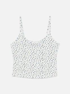 Top Alças Canelado Padrão Floral Miudinho