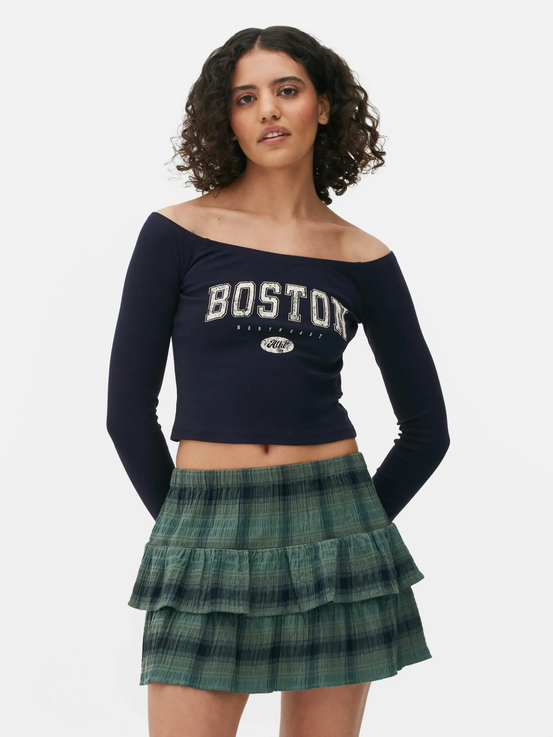 Top Curto Bardot Manga Comprida