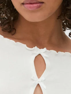 Top Manga Comprida Recortes Laço