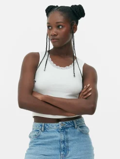 Top S/ Mangas Canelado Rebordo Renda