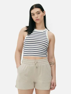 Top S/ Mangas Corrida Canelado Riscas