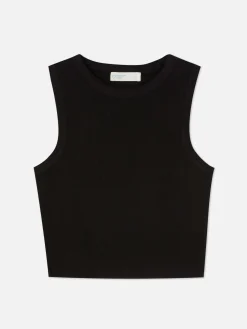 Top S/ Mangas Malha Canelada Decote Redondo