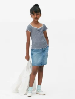 T-shirt Riscas Rebordo Renda