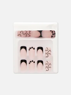 Unhas Postiças Quadradas Brilhos Corações PS...