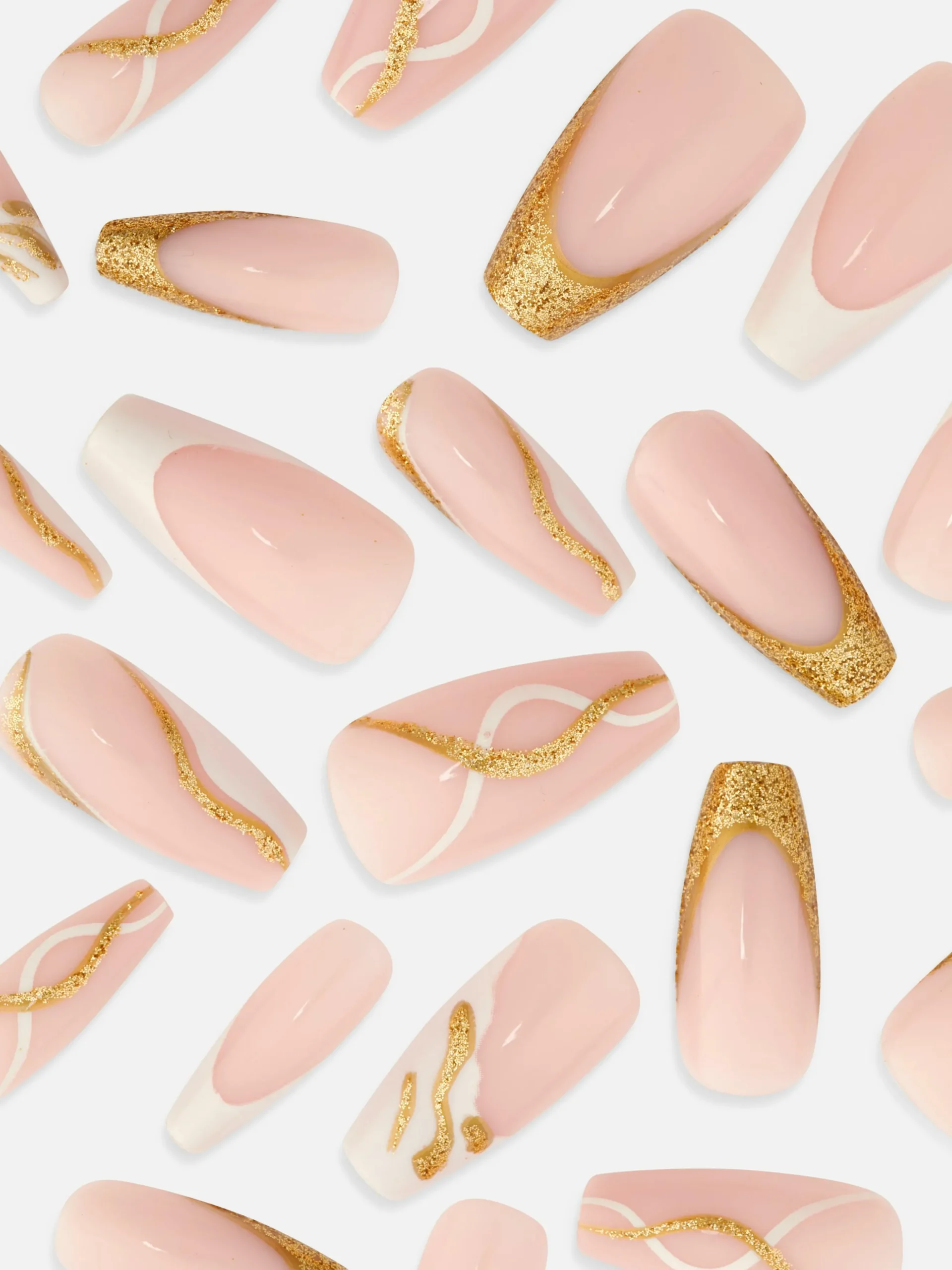 Unhas Postiças Stiletto Brilho Espirais PS...