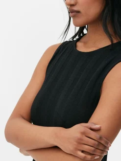 Vestido Comprido S/ Mangas Texturado Riscas