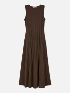 Vestido Comprido S/ Mangas Texturado Riscas