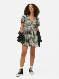 Vestido Franzido Manga Balão Decote V