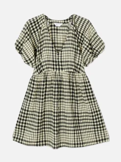 Vestido Franzido Manga Balão Decote V